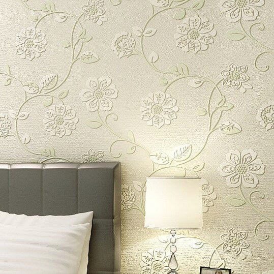 3D Non-woven Wallpaper 10 Meter Roll - Three-dimensional Romantic Pastoral Design for Bedroom Living Room TV Background Wall Decor