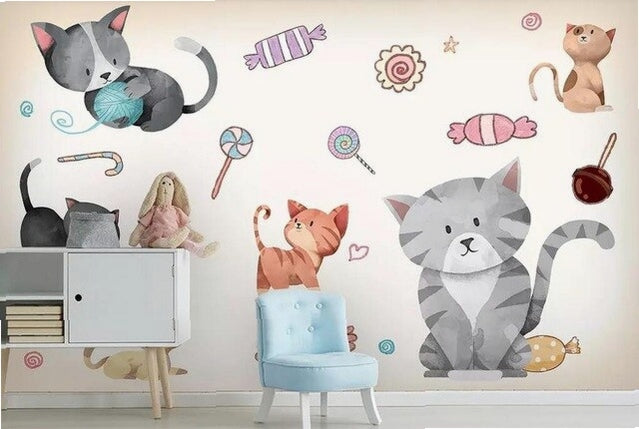 Custom beibehang 3d wallpaper hand-painted watercolor adorable cat dog pet animal children's room background papel de parede