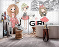 Beibehang Custom Large 3D Wallpaper Hand Drawn Fashion Urban Girl White Brick City Background Photo Wall 3D Wallpaper