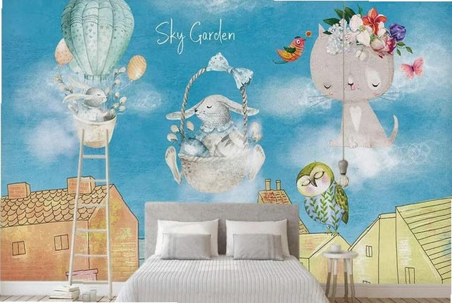Custom beibehang 3d wallpaper hand-painted watercolor adorable cat dog pet animal children's room background papel de parede