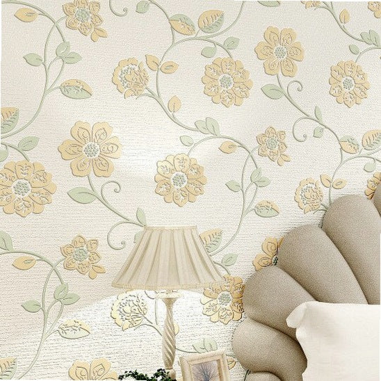 3D Non-woven Wallpaper 10 Meter Roll - Three-dimensional Romantic Pastoral Design for Bedroom Living Room TV Background Wall Decor