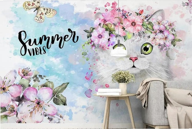 Custom beibehang 3d wallpaper hand-painted watercolor adorable cat dog pet animal children's room background papel de parede