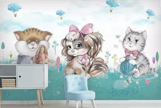 Custom beibehang 3d wallpaper hand-painted watercolor adorable cat dog pet animal children's room background papel de parede