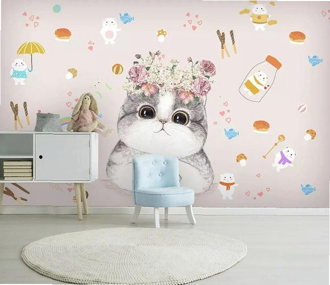Custom beibehang 3d wallpaper hand-painted watercolor adorable cat dog pet animal children's room background papel de parede