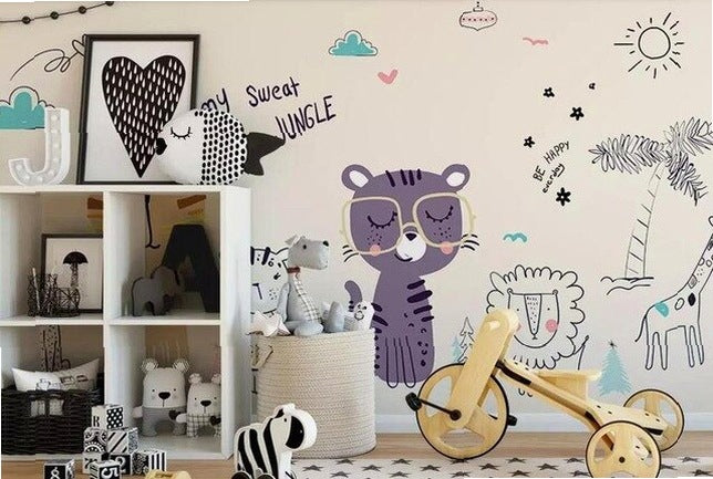 Custom beibehang 3d wallpaper hand-painted watercolor adorable cat dog pet animal children's room background papel de parede