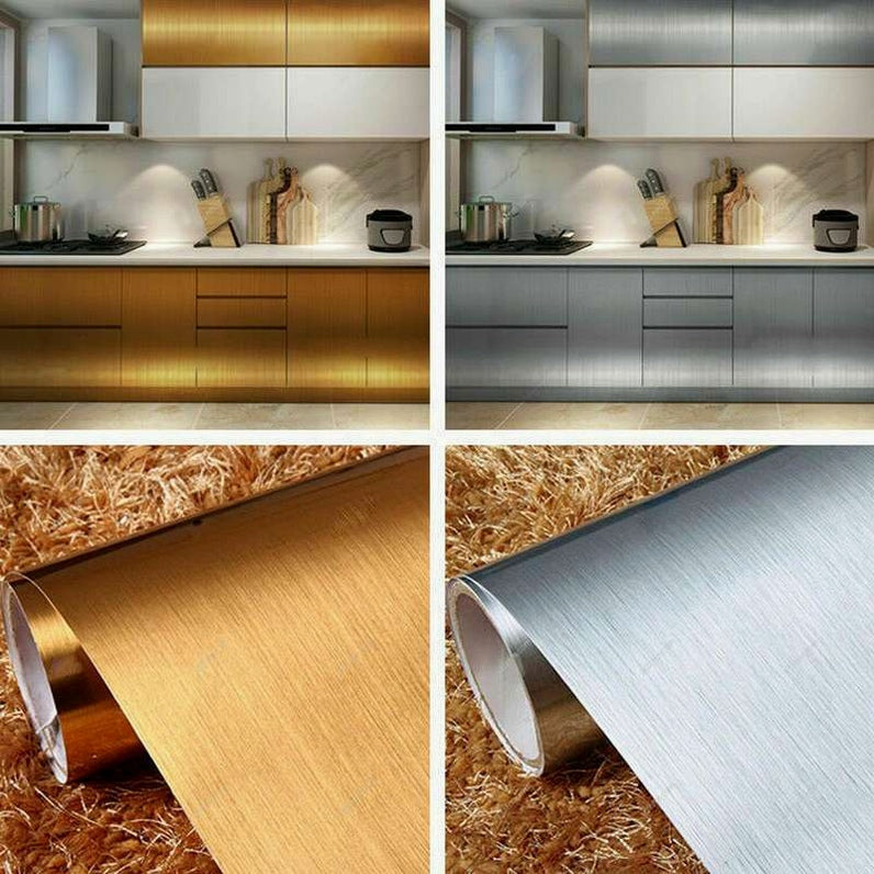 PVC Vinyl Stainless Steel Self Adhesive Contact Paper 2/4m Kitchen Appliance Wallpaper Peel and Stick Shelf Liner