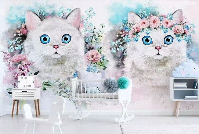 Custom beibehang 3d wallpaper hand-painted watercolor adorable cat dog pet animal children's room background papel de parede