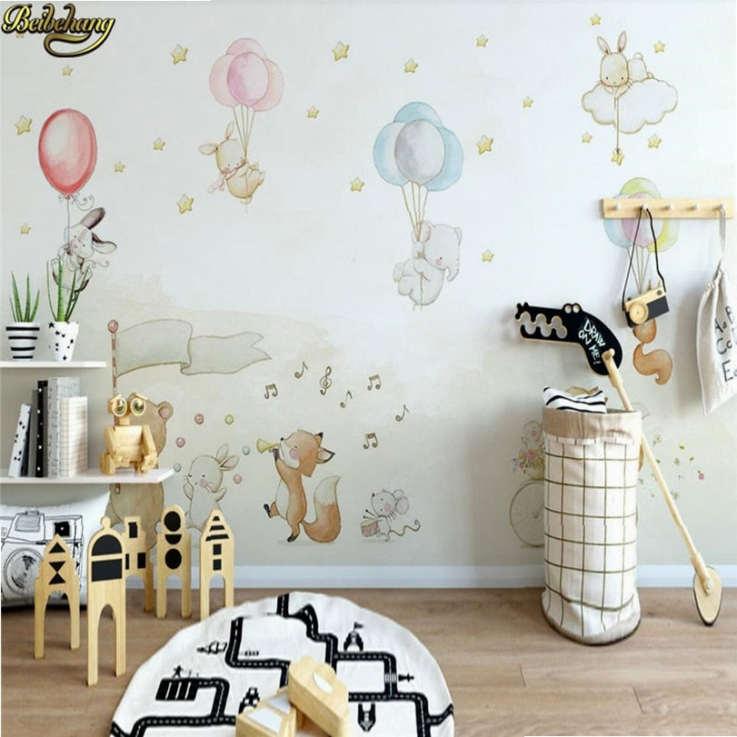 Custom beibehang 3D Cartoon cute animal balloon wall paper for kids room walls background home decoration wallpaper