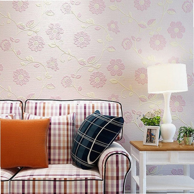 3D Non-woven Wallpaper 10 Meter Roll - Three-dimensional Romantic Pastoral Design for Bedroom Living Room TV Background Wall Decor