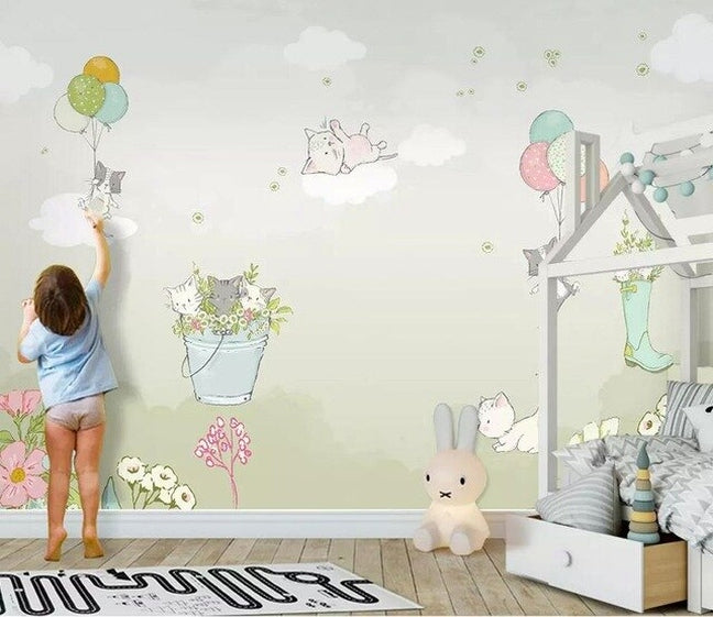 Custom beibehang 3d wallpaper hand-painted watercolor adorable cat dog pet animal children's room background papel de parede