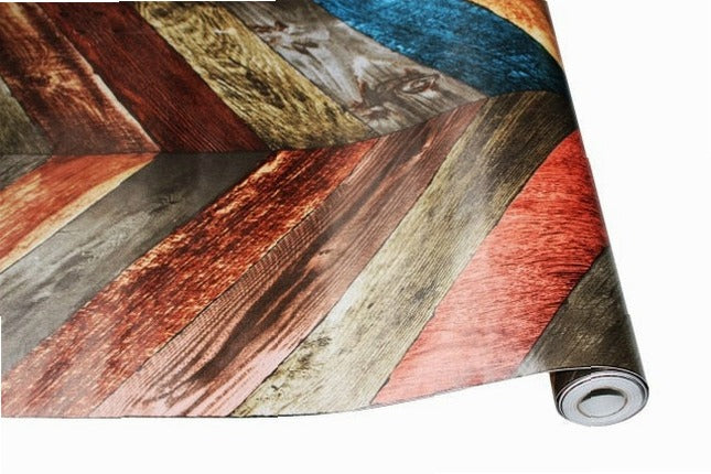 6m/Roll 0.45m Width Vintage Wood 3D Self-Adhesive Wall Paper Rolls Mural Contact Paper for Living Room Kitchen Bathroom Home Decoration